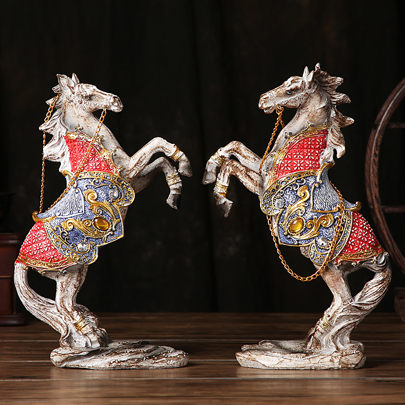 Resin Art Table Top - Royal Guards Horse Statue Antique Resin