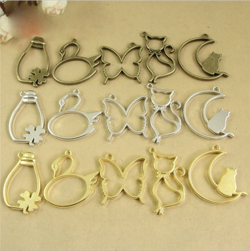 5 pcs Cat moon shape Metal Fra - Bezels Pendant Resin recension och pris