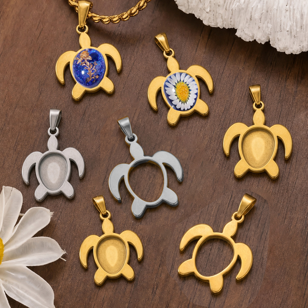 5pcs Stainless Steel Turtle Pe - Bezels Pendant Resin recension och pris