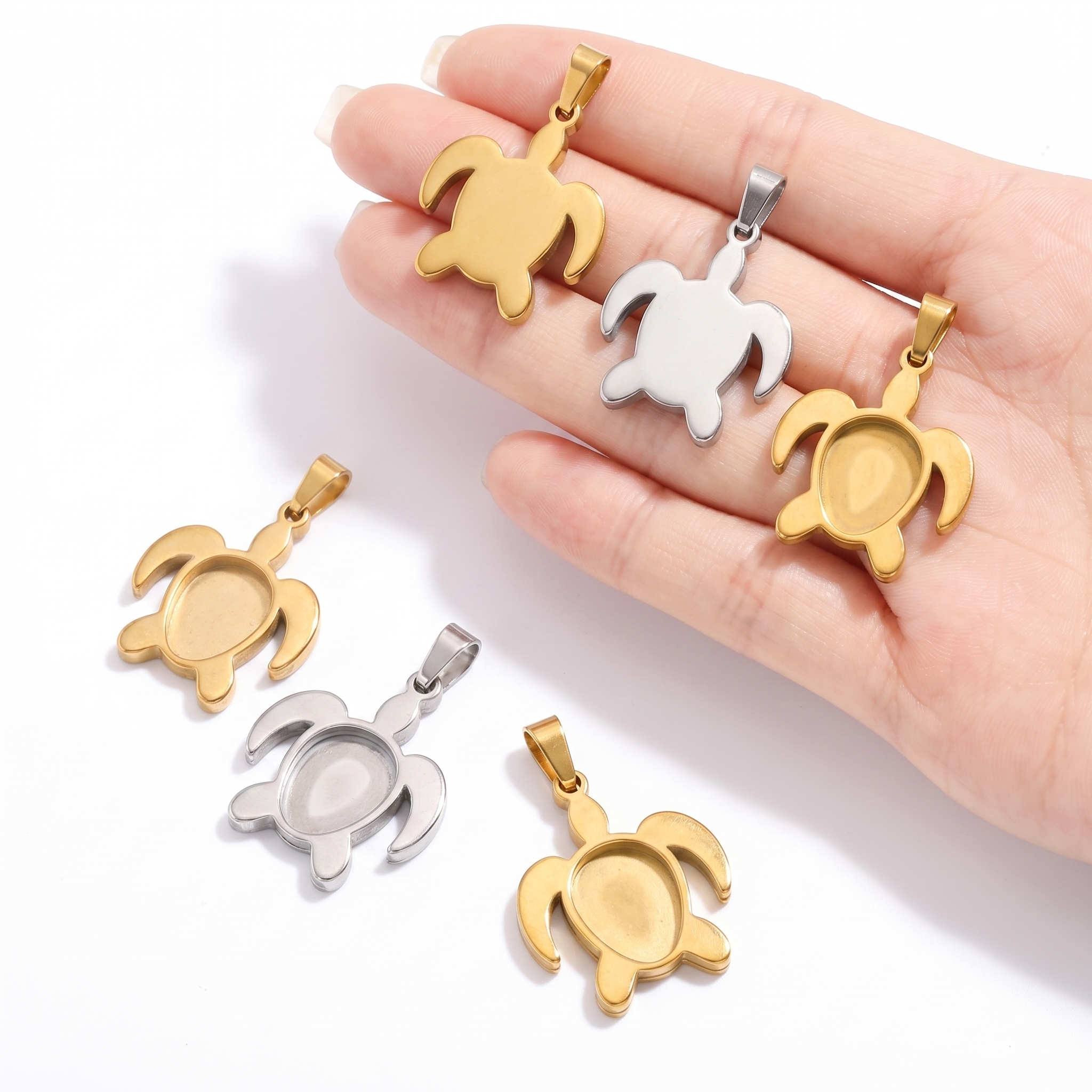 5pcs Stainless Steel Turtle Pe - Bezels Pendant Resin recension och pris